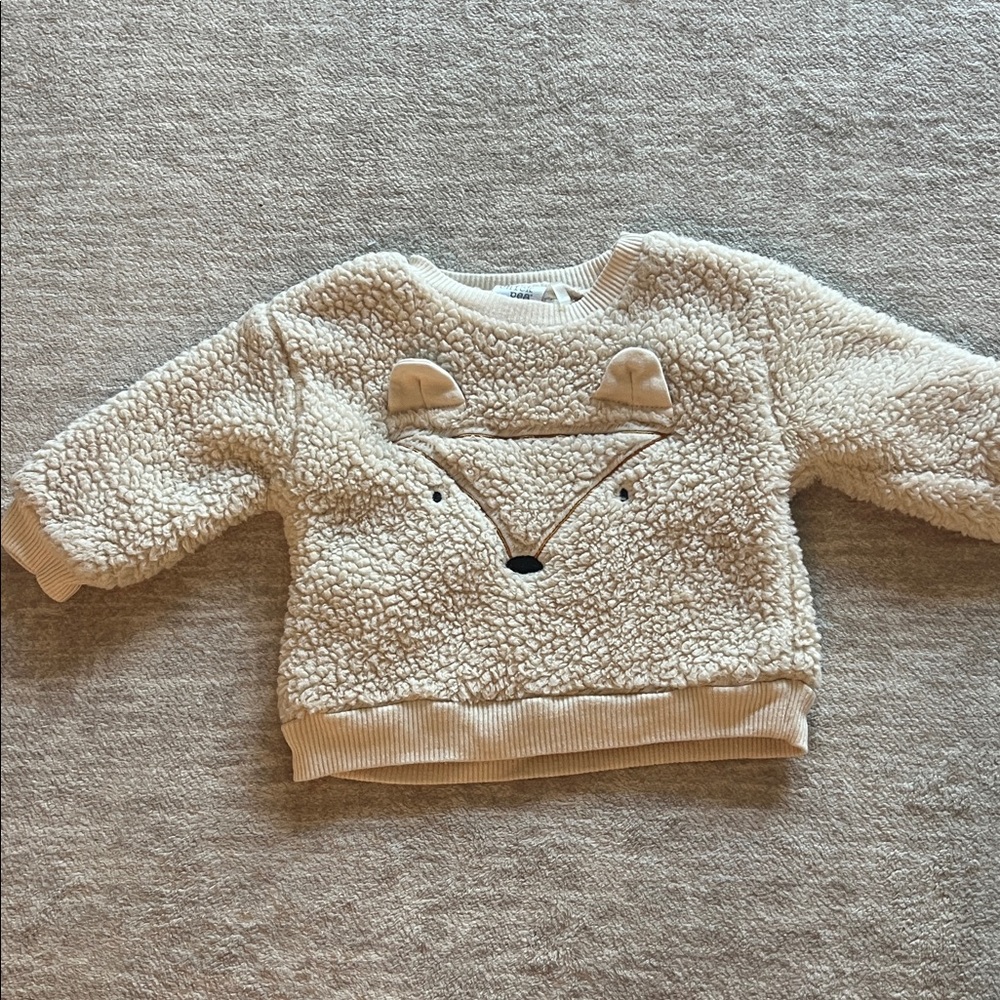 Cozy Cream Sherpa Sweatshirt with Fox Design 3-6M